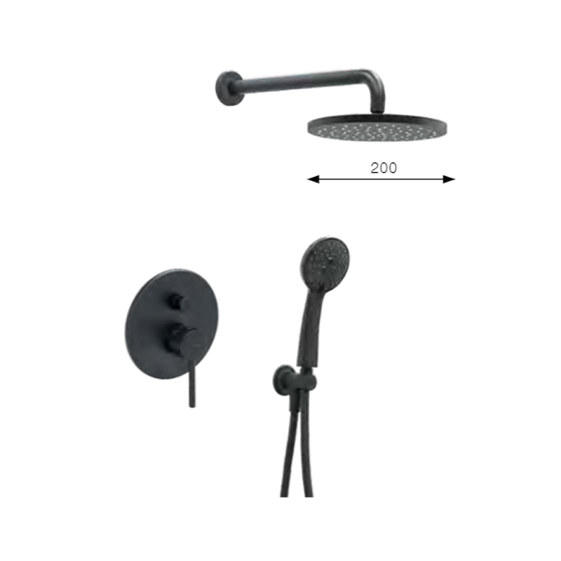 Εντοιχισμένο πλήρες σετ ντουζιέρας Black matt Etna Minimal 08700 - Modea