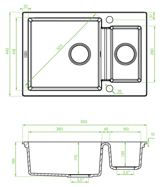 Νεροχύτης γρανίτη Laveo - Celia 65x44 - Image 2