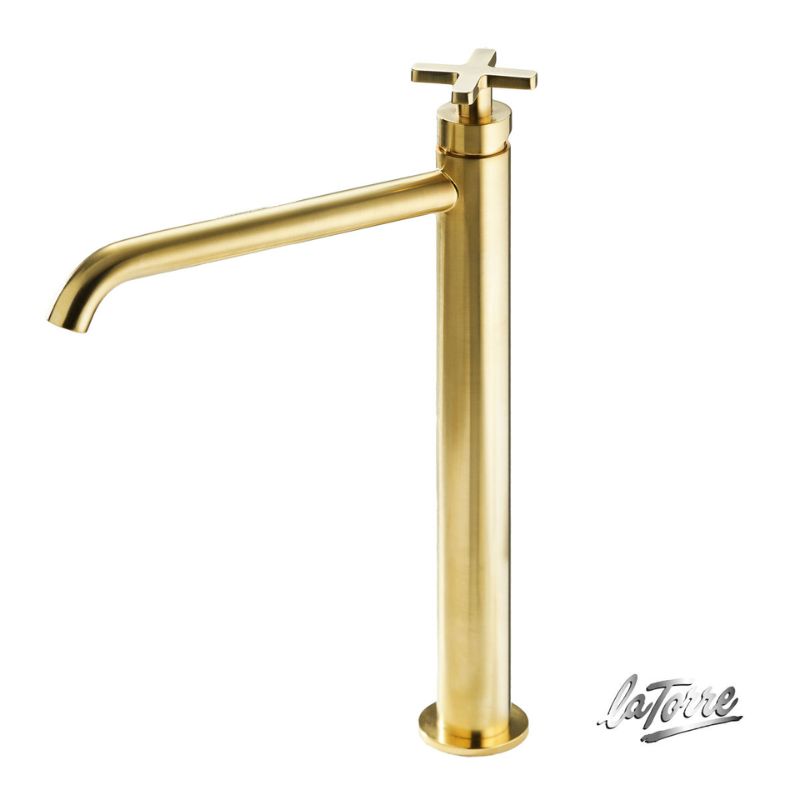 Μπαταρία νιπτήρος ψηλή Brushed Gold Elle cross - La Torre