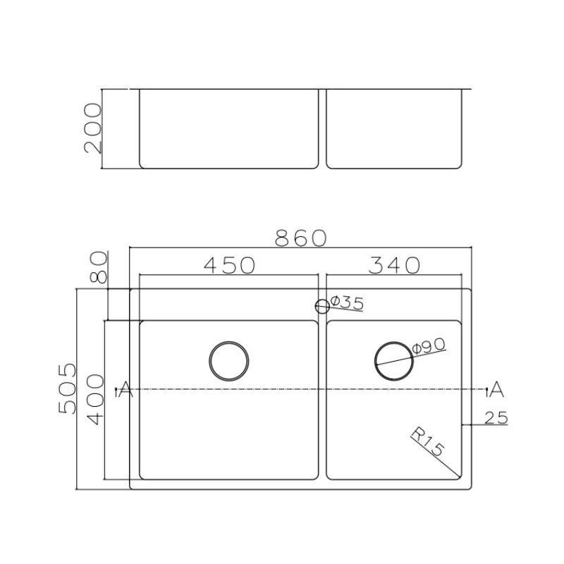 Νεροχύτης ανοξείδωτος Fortinox - Squadro 86 x 50.5 - Image 3