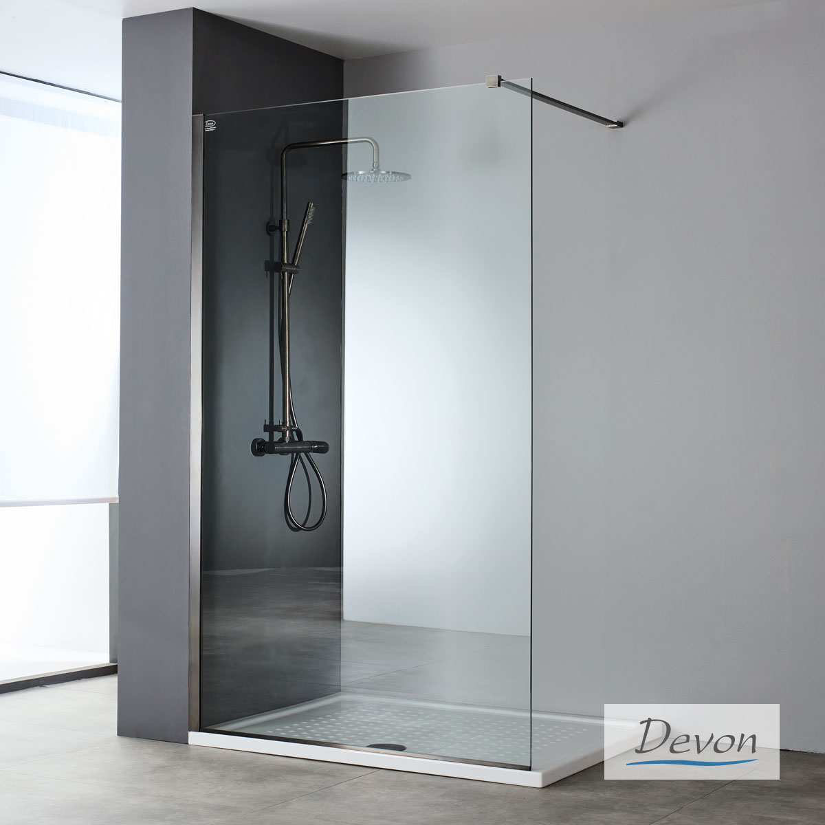 Σταθερό κρύσταλλο ύψους 200cm Walk-in Black brushed PVD - Devon